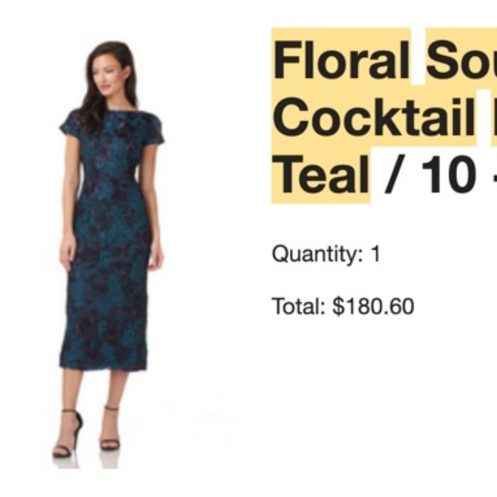 JS Collections Floral Soutache Cocktail Dress - Navy Teal  Size 10